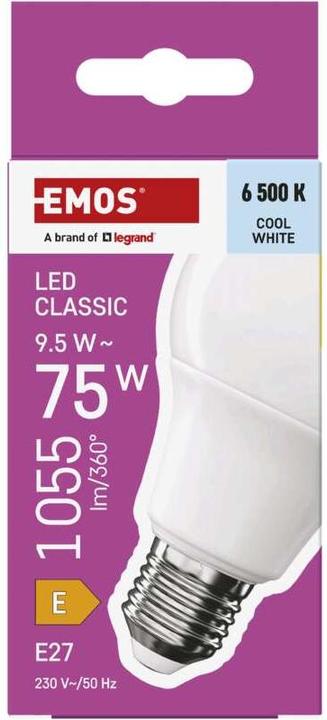 Produktbild Emos LED Lampe Classic A60 / E27 / 9,5 W (75 W) / 1055 lm / Kalt-Weiss (E27, 9.50 W, 1055 lm, 1 x, E)