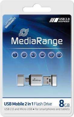 Produktbild MediaRange USB Nano-Speicherstick mit Micro USB-Adapter (8 GB, USB-A, Micro USB, USB 2.0)