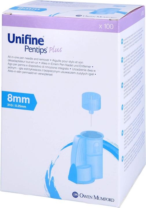Actual product image Unifine Pentips Plus Needles Insulin Injector 31G 0.25x8mm light blue sterile 100 pcs. (Pen needles + disposable needles)
