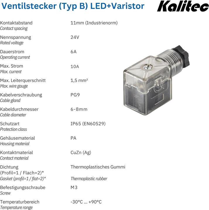 Immagine prodotto Kalitec 3 Stück Ventilstecker Bauform B transparent 3 polig 24V mit Beschaltung I PG9 I LED+Varistor