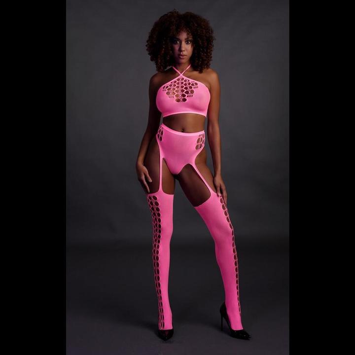 Immagine prodotto Ouch! Two Piece with Crop Top and Stockings - Pink - XS/XL (Taglia unica)