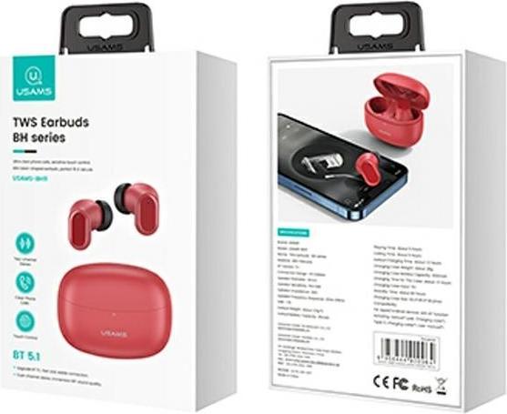 Actual product image Usams Słuchawki Bluetooth 5.1 TWS BH series bezprzewodowe czerwony/red BHUBH03 (ANC, 5 h, Wireless)