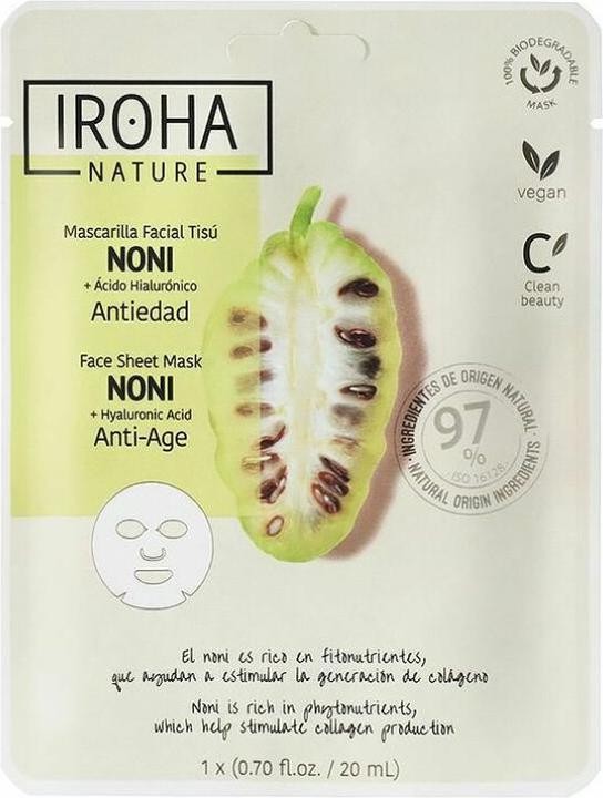 Image du produit Iroha Nature Masque anti-âge pour le visage Noni + Acide hyaluronique Masque anti-âge pour le visage avec Indian (20 ml)