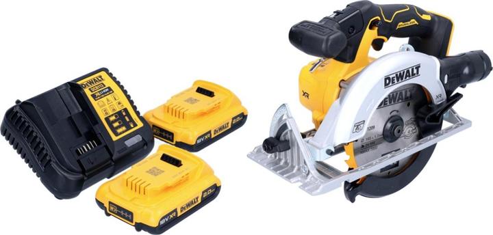 Actual product image DeWalt DCS 565 D2 cordless circular saw 18 V 165 mm brushless + 2x battery 2.0 Ah + charger