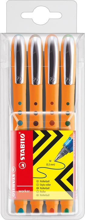 Produktbild STABILO worker+ Tintenroller (Grün, Rot, Blau, Schwarz, 4 x)