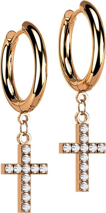 Star Piercing Ohrring rosegold Anhänger Kreuz mit Kristallen (ohne Messing, Chirurgenstahl 316L)