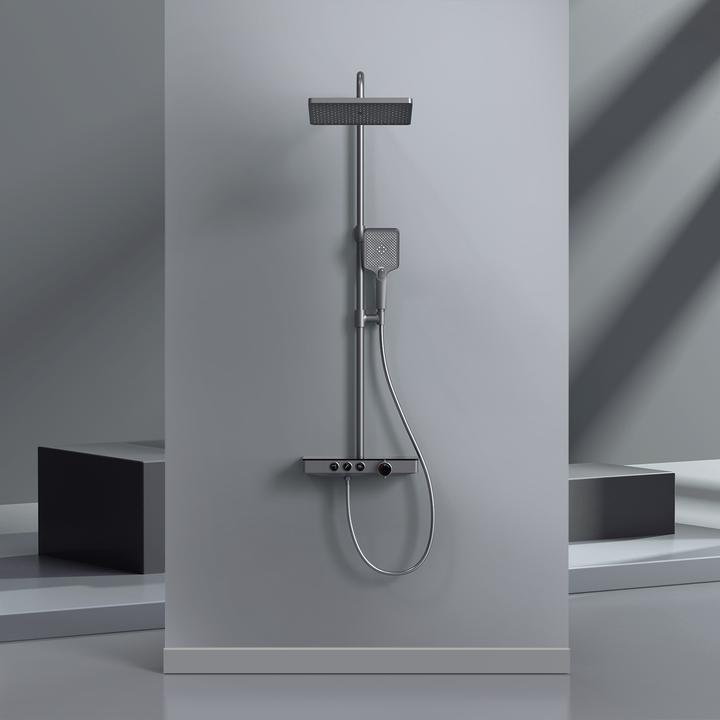 Produktbild Emke Duschsystem mit Thermostat, Handbrause + Regendusche(3 Strahlstärken) + Unterer Auslass