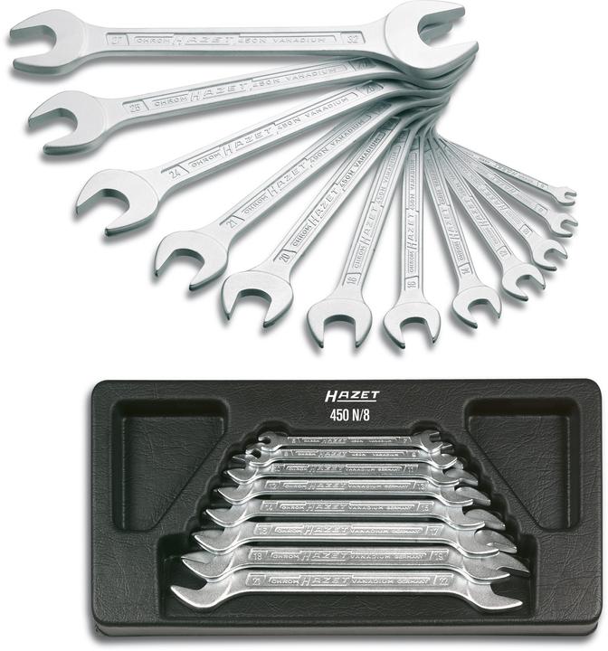 Immagine prodotto HAZET Serie di chiavi a forchetta doppia 450N/12 ∙ Profilo esagonale esterno ∙ 6 x 7 - 27 x 32 ∙ Nu…