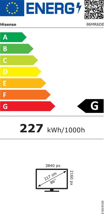 Label énergétique Hisense 86MR6DE GoBoard - 86 pouces - 350cd/m? - Ultra-HD - 3840x2160 pixels - 20 points (3840 x 2160 pixels, 86")