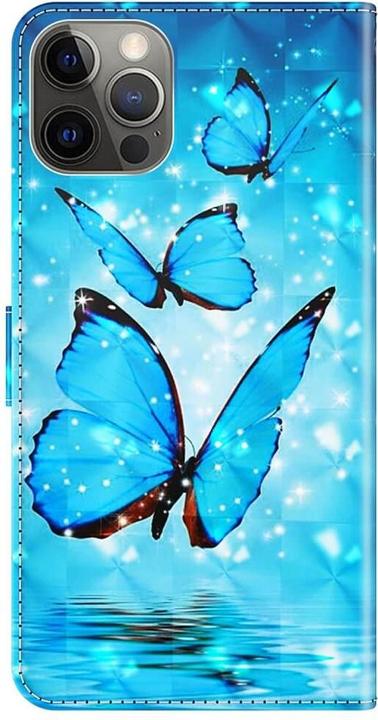 Produktbild Cover-Discount iPhone 14 Plus - Etui Glitzer Effekt Schmetterling blau (Apple iPhone 14 Plus)