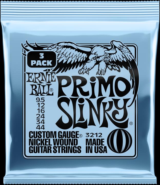 Ernie Ball Set di corde, Slinky Nickel, Primo 9,5-44, confezione da 3 pezzi (6 x, Chitarra elettrica, 0.02")