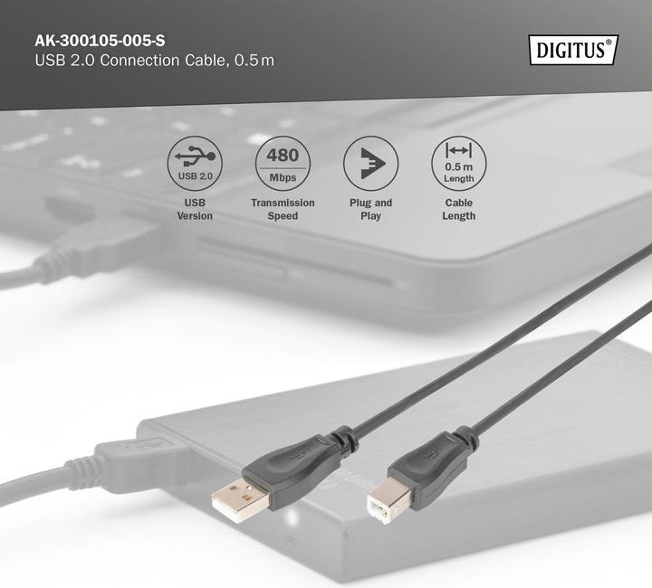 Actual product image Digitus USB2.0 connection cable, 0.5 m (0.50 m, USB 2.0, 2.50 W)