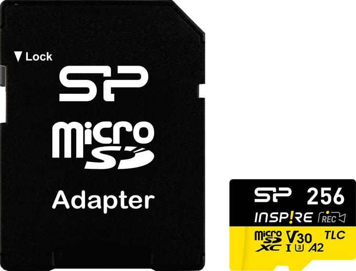 Image du produit Silicon Power Cartes mémoire Inspire 256 Go, DDR200, W/A, CL10, V30, A2, TF SDXC UHS-IU3 (256 Go, microSDXC, U3, UHS-I)
