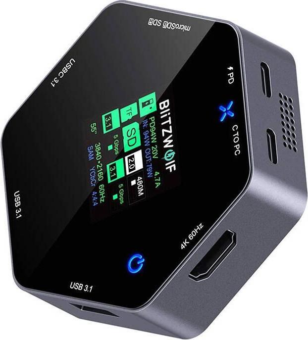 BlitzWolf Station d'accueil 8in1 BW-TH16 USB 100W LCD Smart Display (USB-C, 8 Ports)
