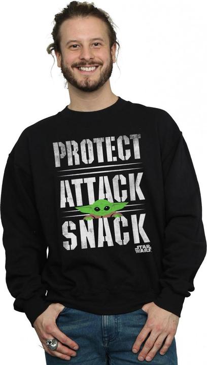 Actual product image Star Wars Mens The Mandalorian Protect Attack Snack Sweatshirt (XXL)