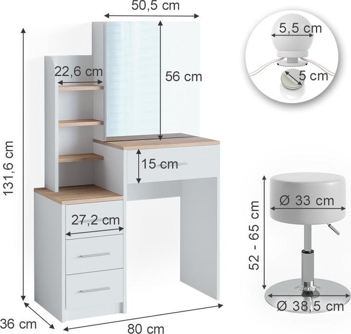 Actual product image Vicco Conrada with stool and lighting (80 x 36 x 131.5 cm)