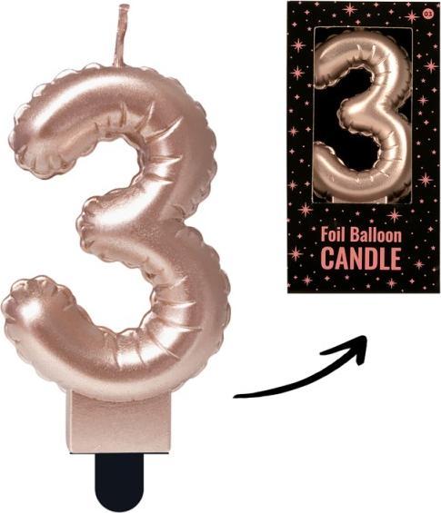 Actual product image Trend Import Number balloon - Candle 3 rose gold (1 x)