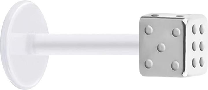 Produktbild Star Piercing Micro Labret transparent mit Würfel silber (Chirurgenstahl 316L, ohne Messing, Bioflex)