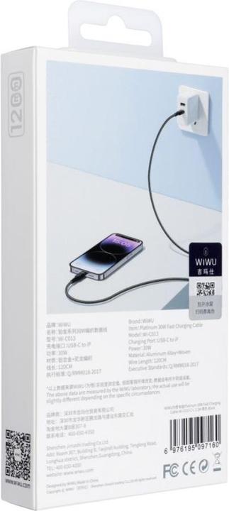 Immagine prodotto Wiwu Cable - Platinum Series Data Cable Wi-C013 USB C to Lightning 30W 1,2m - black (1.20 m, 30 W)