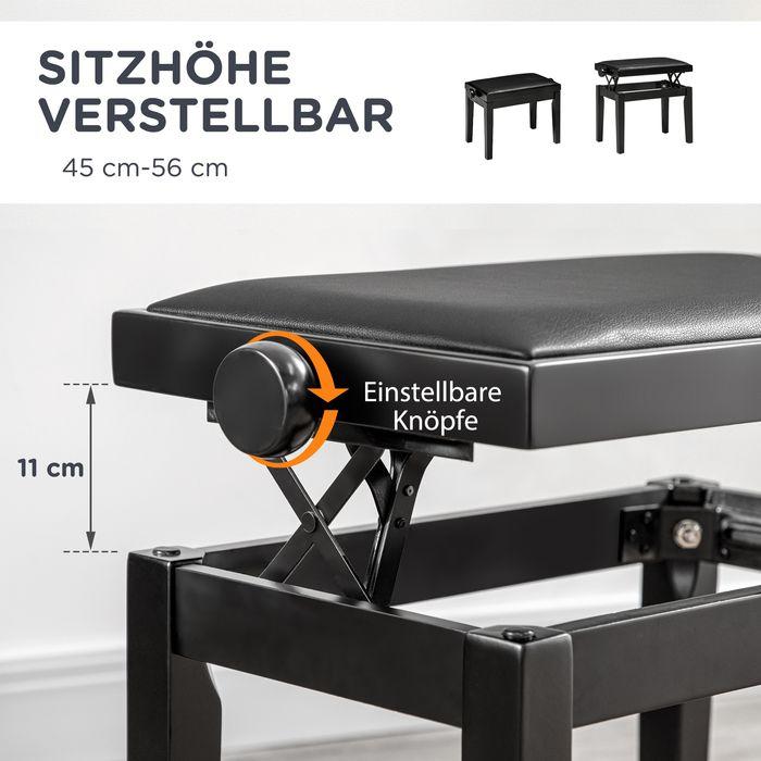 Actual product image Swisshandel24 Piano bench, piano chair, height-adjustable, elegant high gloss, imitation leather+rubber wood