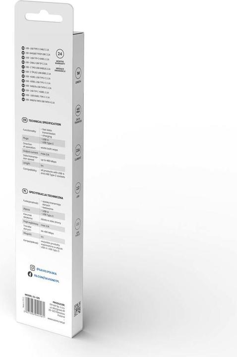 Image du produit Savio CL-125 Câble USB USB 2.0 USB A USB C (1 m, USB 2.0)