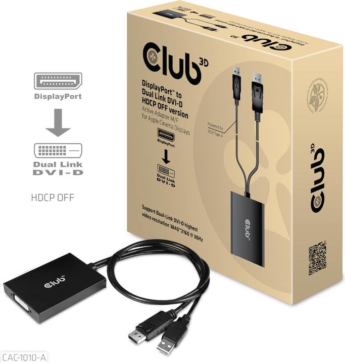 Immagine prodotto Club 3D Da DisplayPort a DVI-D Dual Link HDCP OFF (DVI, 60 cm)