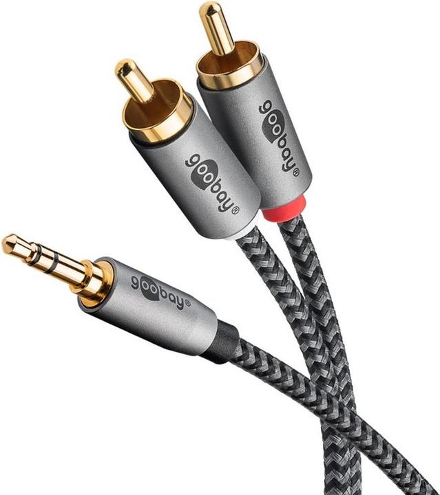 Produktbild Goobay Audio Adapterkabel AUX, 3,5-mm-Klinke zu Stereo-Cinch-Stecker, 1 m, Sharkskin Grey (1 m, Cinch)