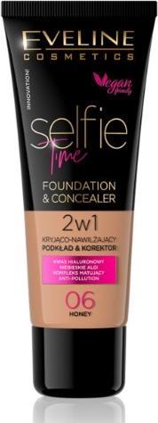 Produktbild Eveline Selfie Time Foundation & Concealer Cryo-Moisturizing Deck And Proofreader 06 Honey 30Ml (06 Honey)
