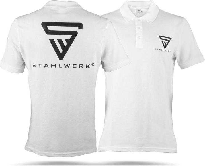 Stahlwerk Polo-Shirt Grösse XL Weiss Kurzarm Polo-Hemd Logo-Print 100% Baumwolle (XL)