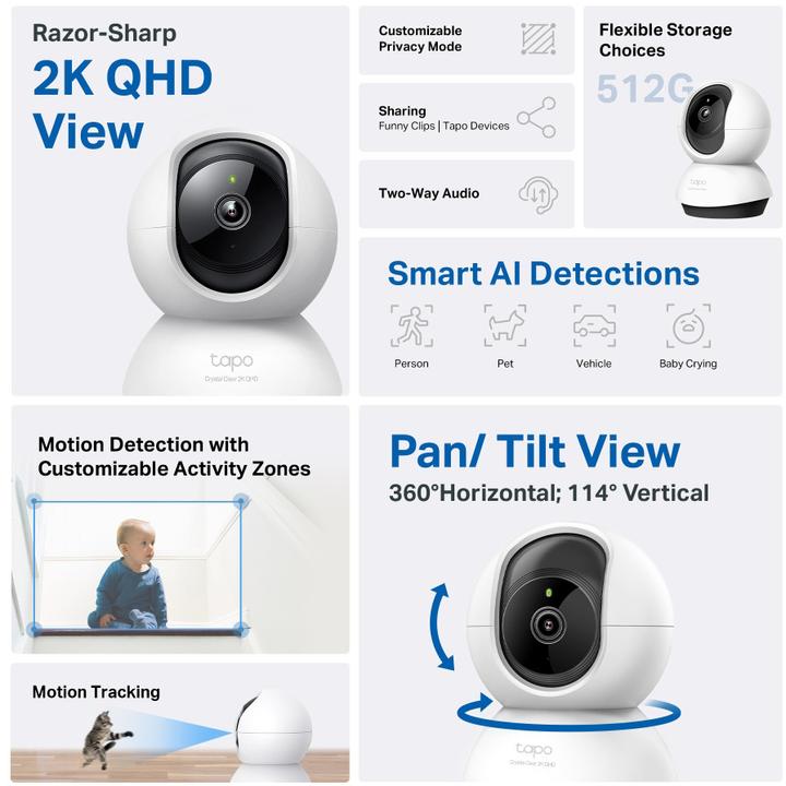 Produktbild TP-Link Tapo C220 4MP 360°-WLAN-Kamera MicroSD (2560 x 1440 Pixels)