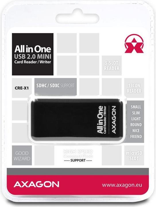 Produktbild Axagon CRE-X1 - CF - CF Typ II - MMC - MMC Mobile - MMCmicro - MS Duo - MS PRO - Speich (USB 2.0)