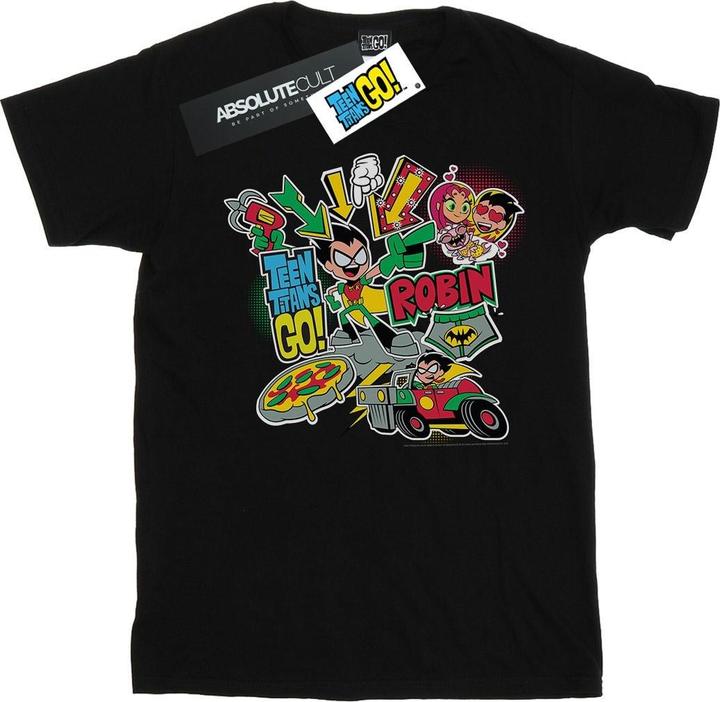 Actual product image Girls Teen Titans Go Robin Montage Cotton T-Shirt (152, 158)