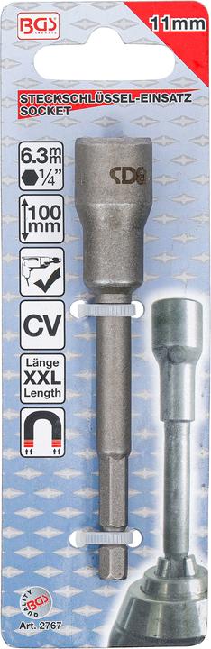 Actual product image BGS Socket, Hexagon, extra long for electric drills 6.3 mm (1/4") Drive 11 mm (11 mm)