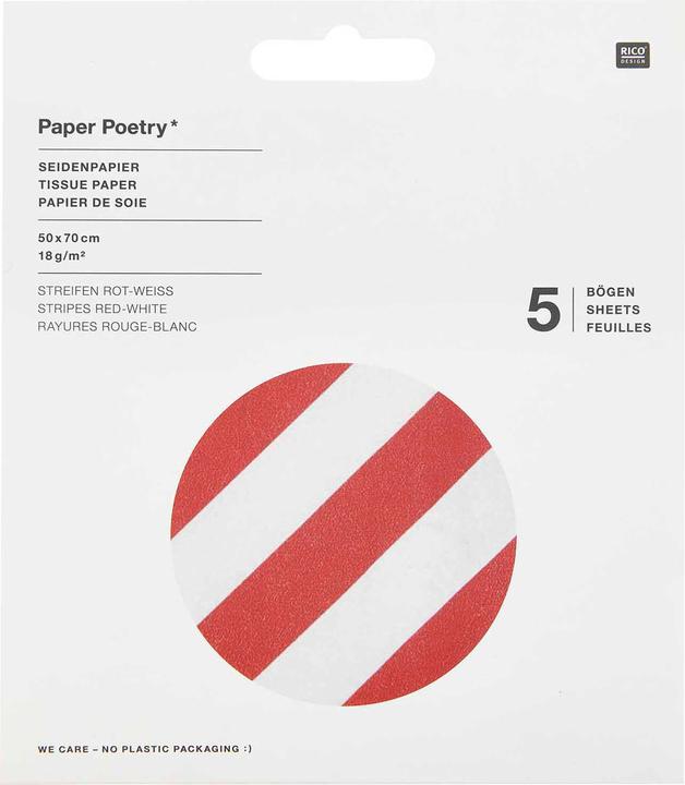 Produktbild Rico Design Seidenpapier "Streifen Rot/Weiss", 50 x 70 cm, 5 Bögen (18 g/m², 5 x)