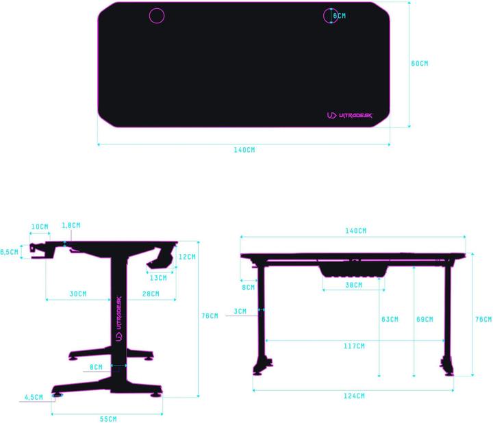 Actual product image Ultradesk Biurko Frag Czarne 140 cmx60 cm