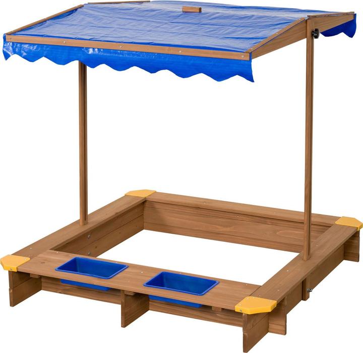 Produktbild SwingKing Sandkasten aus Holz mit Wassernäpfen und Abdeckung
