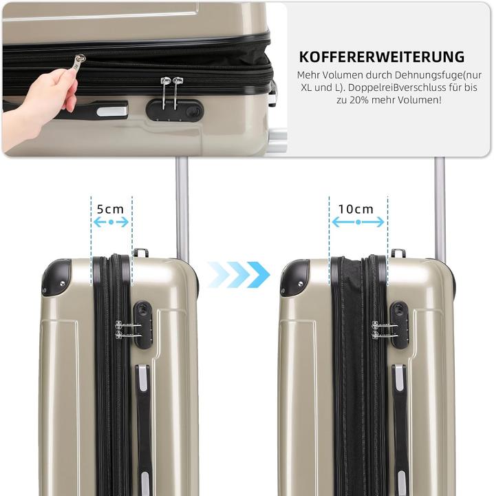 Image du produit Beibye Hartschalen Kofferset mit Zwillingsrollen (Bagage à main (jusqu'à 50l), M (50 - 90l), XL (à partir de 115l))