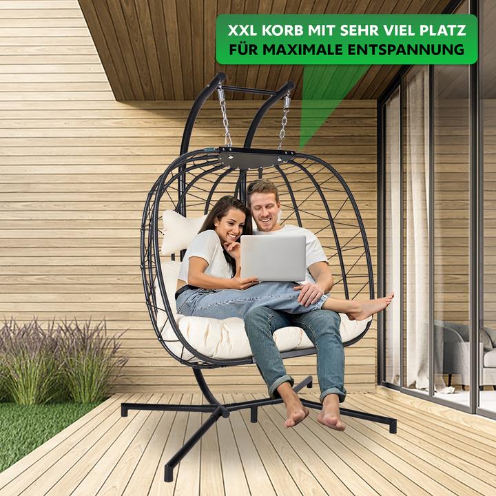 Actual product image ® Hängesessel Twin mit Gestell & weichem Kissen für 2 Personen (200 kg)