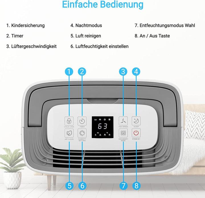 Image du produit KLAMER Déshumidificateur 25L, 195m³ de circulation d'air par heure, déshumidificateur 420W, réservoir 5.5L (35 m², 25 l/24h)
