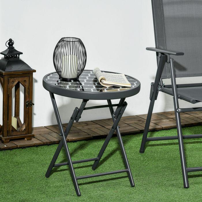 Immagine prodotto Swisshandel24 Tavolino pieghevole, tavolo pieghevole da esterno, tavolo da giardino con piano in vetro temperato (45 cm)