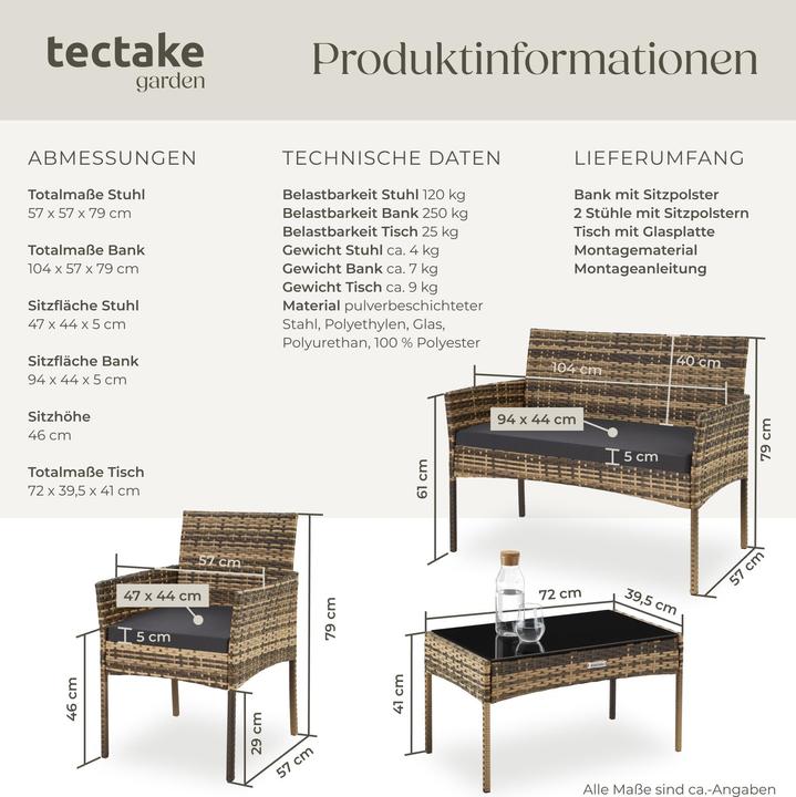 Actual product image tectake Rattan garden set Palese for 4 people