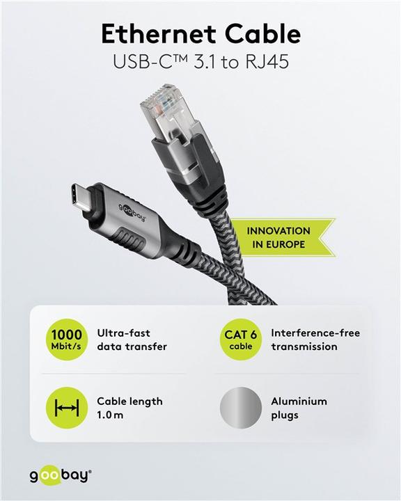 Produktbild Goobay Ethernet-Kabel USB-C auf RJ45, 1 m (RJ45, USB-C, RJ45 (1x))