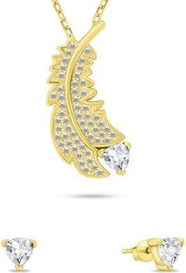 Brilio Silver - Fine Gold Plated Zircon Jewelry Set SET242Y (Earrings. Necklace)