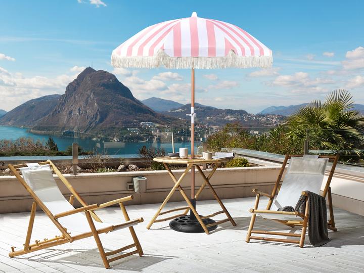 Produktbild Beliani Sonnenschirm ⌀ 150 cm rosa / weiss mit Volant MONDELLO (1.50 m)