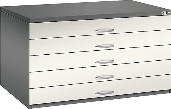 Image du produit C+P Armoire à plans, format A0, 5 tiroirs, hauteur 760 mm, gris volcan / blanc
