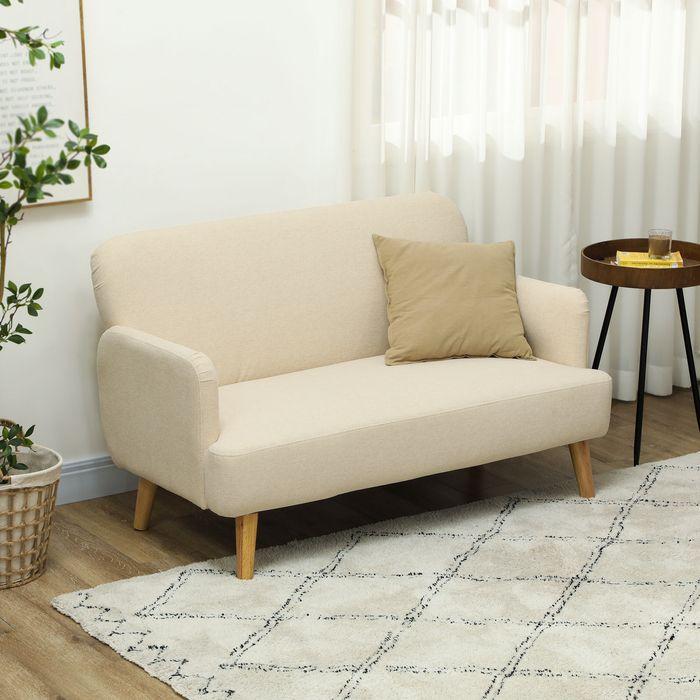 Actual product image Swisshandel24 2 Sitzer Sofa, Kleine Couch mit Samtoptik, Holzbeine für Wohnzimmer Creme (2 person sofa)