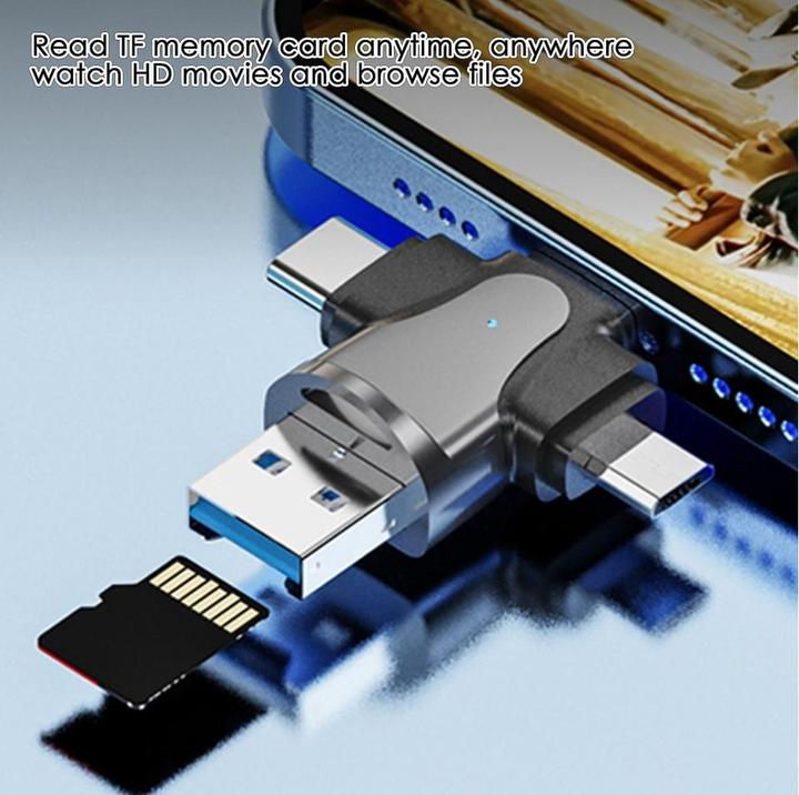 Image du produit PowerGuard Adaptateur 4 en 1 USB-C Lightning MicroUSB & MicroSD Card Reader (USB Type C, Lightning, Micro USB)