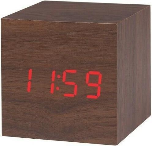 JTI Digitaler Wecker, quadratisch - Braun mit roten Zahlen