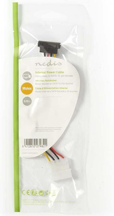 Immagine prodotto Nedis Cavo di alimentazione interno | Molex maschio | SATA 15 pin femmina | Placcato oro | 0,15 m |