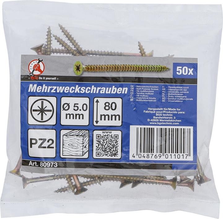 Produktbild BGS Mehrzweckschrauben | Kreuzschlitz PZ2 | 5,0 x 80 mm | 50 Stück (50 Schrauben pro Stück)